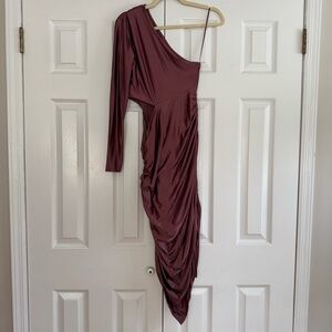 Express One-Shoulder Long Sleeve Rose Dress